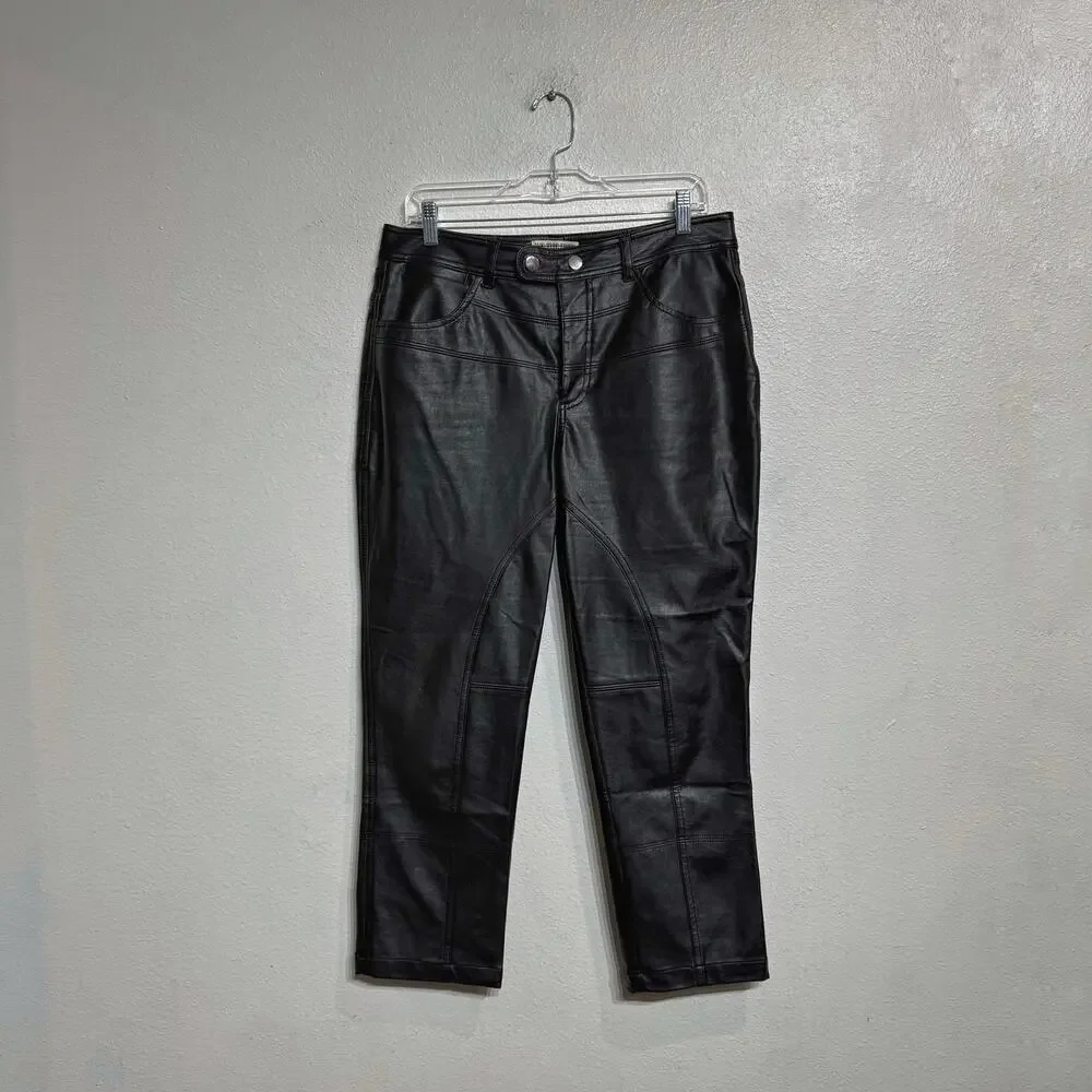 Free People We the Free Black Rebel Vegan Leather Cropped Pants Sz 10